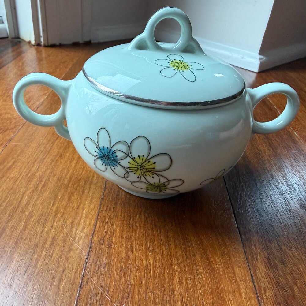 Vintage MCM China Nobility Permaware Atomic Daisies Floral Mist Cream & Sugar - Picture 7 of 11